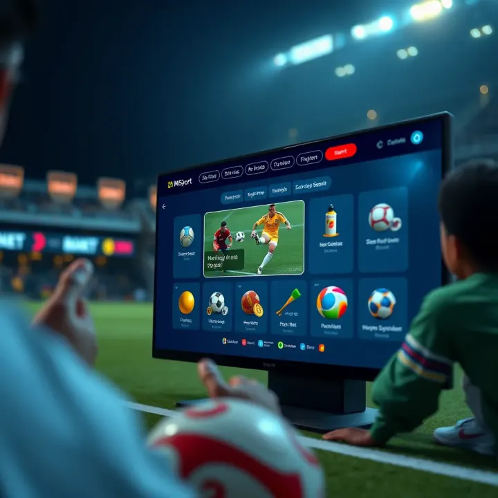 Digital interface showcasing MSport platform with sports icons and financial tools