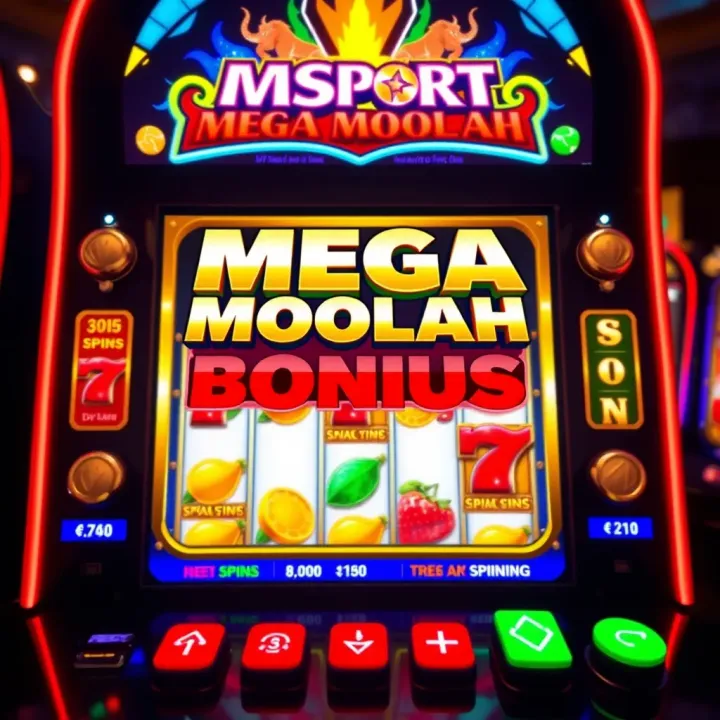 Exciting Msport Mega Moolah slot machine screen showing free spins bonus feature