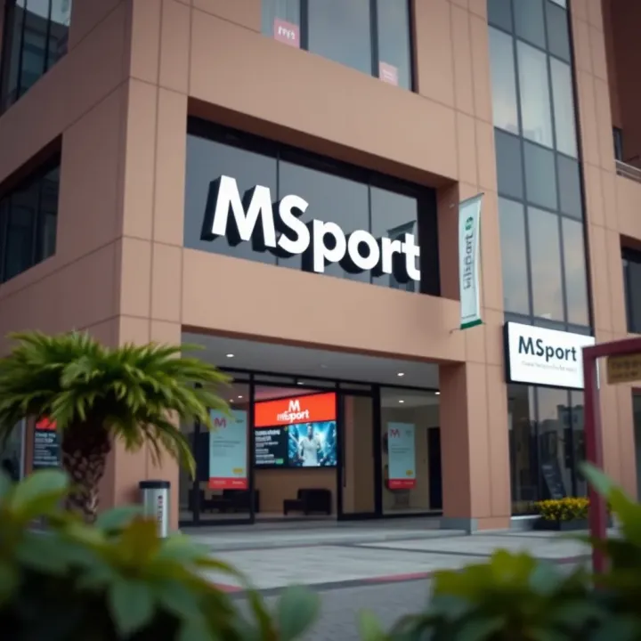 MSport Office Building in Lagos Exterior view of MSport office building in Lagos with clear signage and entrance