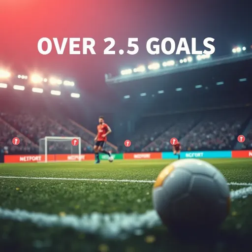 Football pitch showing over 2.5 goals betting concept with multiple goal icons