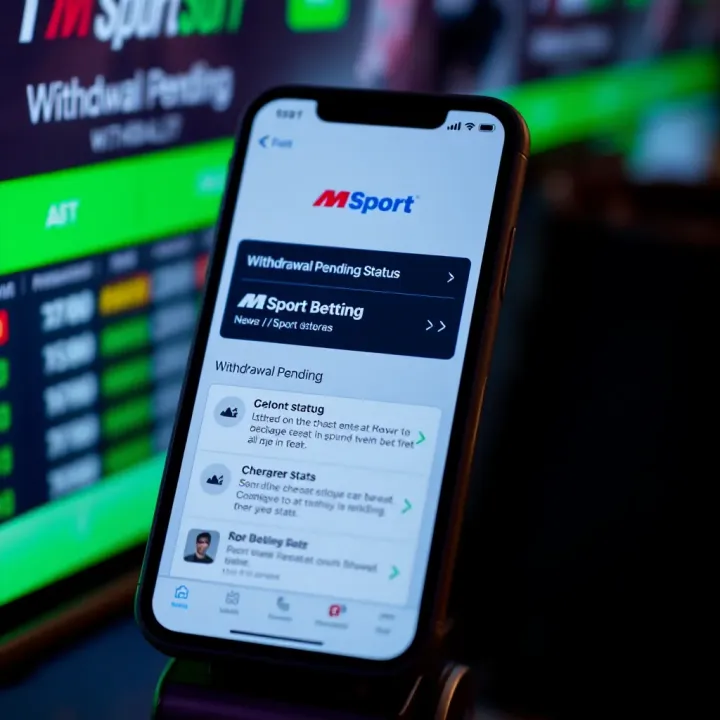 Mobile screen showing withdrawal pending status on MSport betting app with notification icons