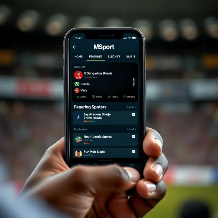 Mobile phone displaying the MSport app interface with sports scores and live updates