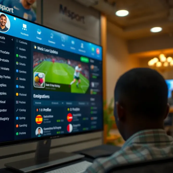 Dashboard of Msport Nigeria displaying sports updates, user profile options, and navigation menu